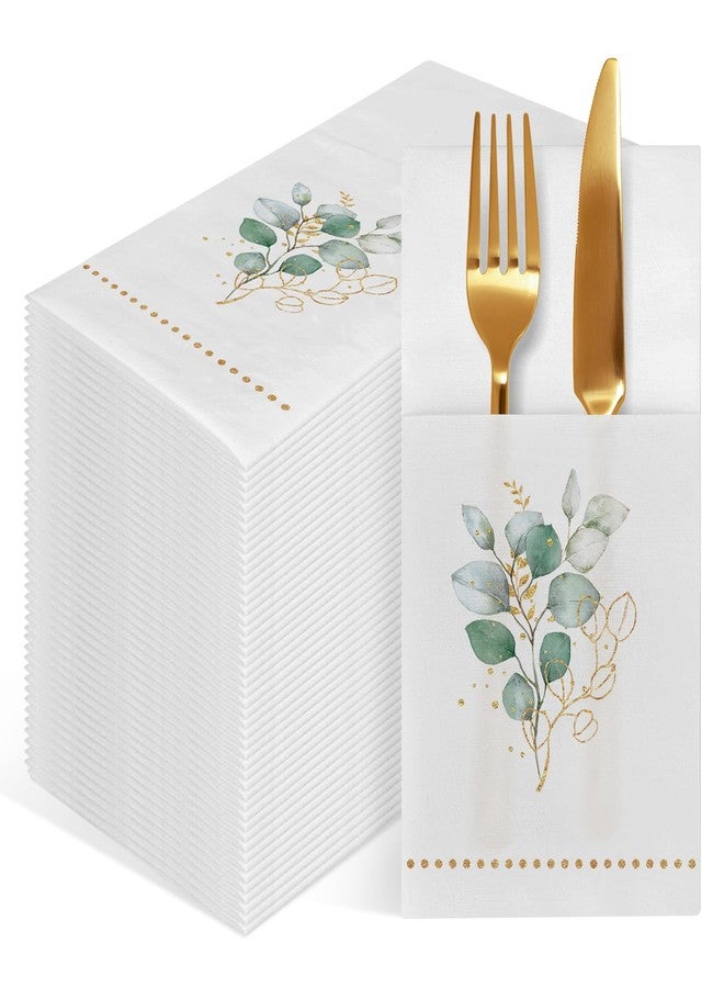 IANFEPH Disposable Linen-Feel Dinner Napkins with Built-in Flatware Pocket, 50 Pack Prefolded Paper Napkins for Silverware Elegant Guest Hand Towels for Wedding Birthday Valentine Party - Image 1